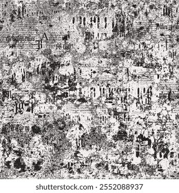 Abstrato padrão sem emenda com colagem rasgada de recortes de jornal ou revista. Fundo vetorial em estilo grunge com títulos, ilustrações e imitação de texto. Papel de parede, papel de embrulho, tecido