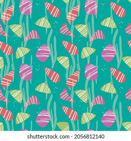 Abstract seamless pattern of sea rocks and plants. Hand drawn vector illustration