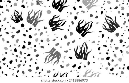 Abstract seamless pattern with seaweed symbols. Creative leopard backdrop. Vector illustration on white background