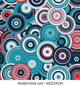 Abstract seamless pattern with set of bright circles. Contrast colors.