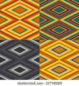 Abstract seamless pattern set with diamonds and stripes