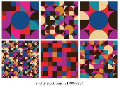 Abstract seamless pattern set with geometric shapes. Vintage background with squares and circles