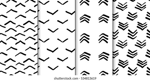 abstract seamless pattern set with hand drawn shevron shape lines