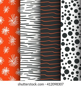 Abstract seamless pattern set. Polka dot, waves textures collection. Vector illustration