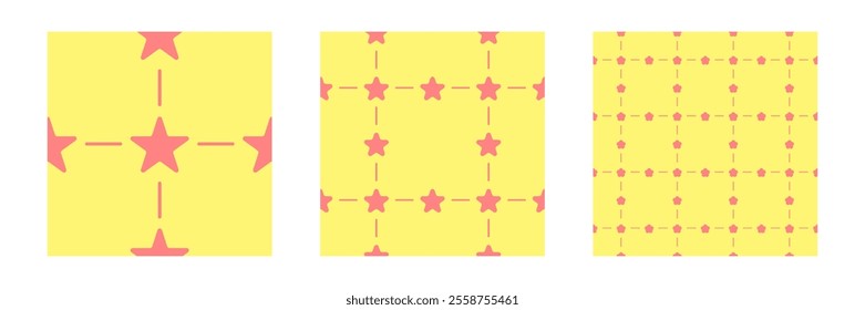 Abstract Seamless pattern set red color star shape and line on yellow color background, Vector illustration