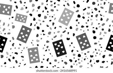 Abstract seamless pattern with seven of hearts playing cards. Creative leopard backdrop. Vector illustration on white background