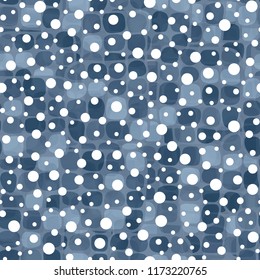 Abstract seamless pattern with shades of ice. Round white spots are randomly scattered in the foreground.