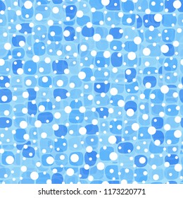 Abstract seamless pattern with shades of ice. Round white spots are randomly scattered in the foreground.