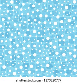 Abstract seamless pattern with shades of ice. Round white spots are randomly scattered in the foreground.