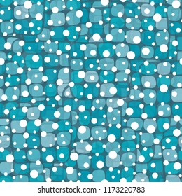 Abstract seamless pattern with shades of ice. Round white spots are randomly scattered in the foreground.