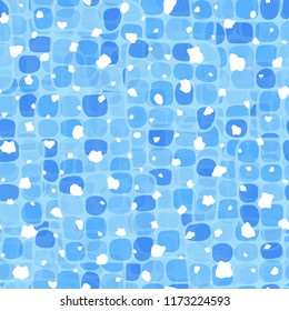 Abstract seamless pattern with shades of ice. In the foreground, large and small white spots are chaotically scattered.