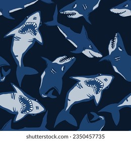 Abstract seamless pattern with sharks. Background for textiles. fabric, web, wrapping paper, bed linen. clothes.