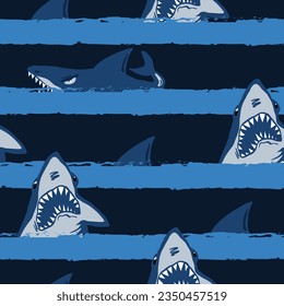 Abstract seamless pattern with sharks. Grunge colored background for textiles. fabric, web, wrapping paper, bed linen. clothes.