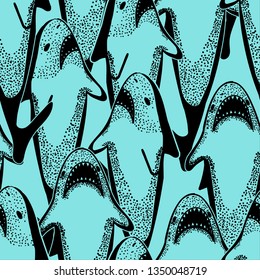 Abstract seamless pattern with sharks.Grunge modern background for boys and girls,  For prints, T-shirts, textiles,fabric, web. Urban dark wallpaper.