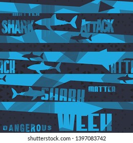 Abstract seamless pattern with sharks.Grunge modern background for boys and girls,  For prints, T-shirts, textiles,fabric, web. Urban dark wallpaper.