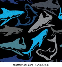 Abstract seamless pattern with sharks.Grunge modern background for boys 