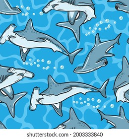 Abstract seamless pattern with sharks.Grunge modern background for boys and girls,  For prints, T-shirts, textiles,fabric, web. Urban dark wallpaper.