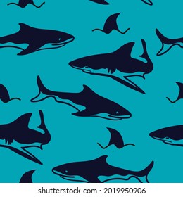 Abstract seamless pattern with sharks.Grunge modern background for boys 