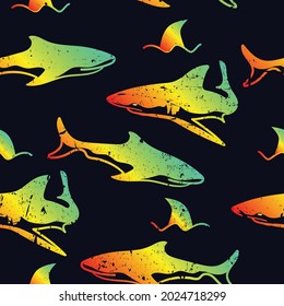 Abstract seamless pattern with sharks.Grunge modern background for boys 