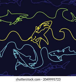 Abstract seamless pattern with sharks.Grunge modern background for boys 