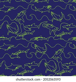 Abstract seamless pattern with sharks.Grunge modern background for boys 