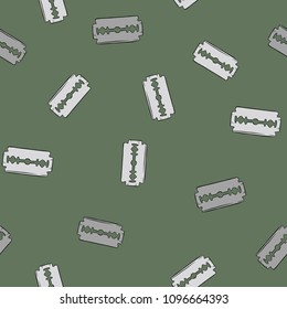 Abstract seamless pattern with shaving accessorie - razor, blade. Wallpaper. Wrapping paper. Scrapbook. Line vector illustration. Background. Graphic texture for design , wallpaper. Barbershop.