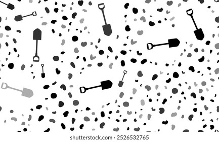 Abstract seamless pattern with shovel symbols. Creative leopard backdrop. Vector illustration on white background