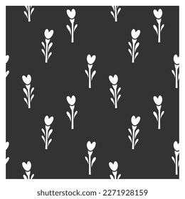 Abstract seamless pattern with silhouette flowers hearts . Background for poster or cover.