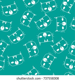 Abstract seamless pattern with silhouettes of cats on a beryus background. Cartoon head of cats for textiles, fabrics, web, clothes, covers, wrapping paper