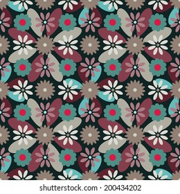 Abstract seamless pattern with silhouettes flowers. Floral repeating background. Endless print texture. Fabric design. Wallpaper - vector 
