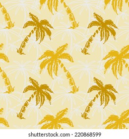 Abstract seamless pattern with silhouettes tropical coconut palm trees. Forest, jungle repeated background. Nature print texture. Cloth design. Wallpaper