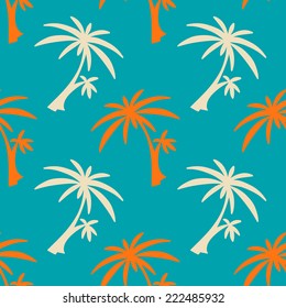 Abstract seamless pattern with silhouettes tropical coconut palm trees. Forest, jungle repeated background. Nature print texture. Cloth design. Wallpaper