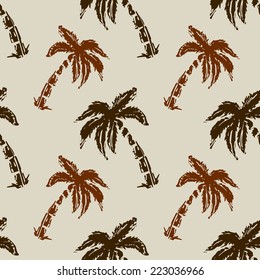 Abstract seamless pattern with silhouettes tropical coconut palm trees. Forest, jungle repeated background. Nature print texture. Cloth design. Wallpaper