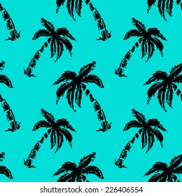 Abstract seamless pattern with silhouettes tropical coconut palm trees. Forest, jungle repeated background. Nature print texture. Cloth design. Wallpaper