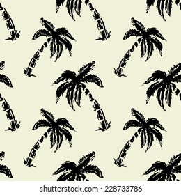 Abstract seamless pattern with silhouettes tropical coconut palm trees. Forest, jungle repeated background. Nature print texture. Cloth design. Wallpaper