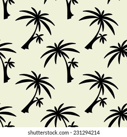 Abstract seamless pattern with silhouettes tropical coconut palm trees. Forest, jungle repeated background. Nature print texture. Cloth design. Wallpaper
