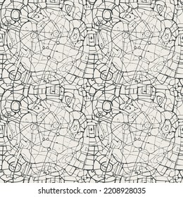Resumen de un patrón impecable, similar al mapa de carreteras o al plan de calles de una gran ciudad. Fondo vectorial con líneas caóticas sobre un fondo beige. Adecuado para papel de pared, papel de envoltura, tela de estilo retro
