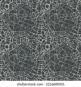 Abstract seamless pattern, similar to roads map or streets plan of a large city. Vector background with chaotic lines on a beige backdrop. Suitable for wallpaper, wrapping paper, fabric in retro style