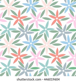 Abstract seamless pattern with simple flowers. Floral wallpaper with cute flowers and leaves