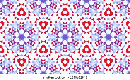 Abstract seamless pattern of simple geometric shapes. Bright shades of colors. An element for original clothing and interior design. Stock vector illustration.