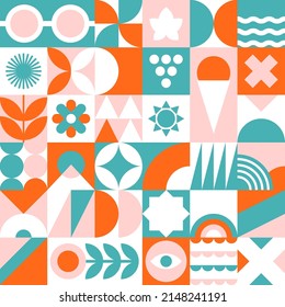 Abstract seamless pattern with simple geometric blocks. Retro geometric print. Vector illustration.