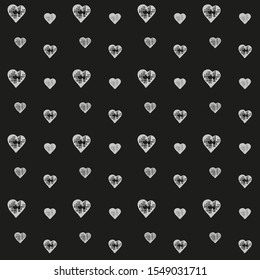 Abstract seamless pattern with simple minimalist hearts in doodle style. Hand drawn texture for cards, fabric, wrapping paper design. Grunge style. Halloween, Valentine's day vector illustration.