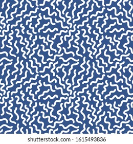 Abstract seamless pattern of simple shapes. Geometrical figures randomly located on a sheet. Optical illusion of movement. Pattern for packaging or textiles.
