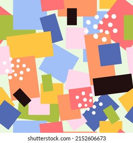 An abstract seamless pattern of simple shapes. Summer and spring joyful mood.