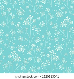 Abstract seamless pattern with simple white grass on a blue background. Clean and calm pattern for fabric and textile pattern, wrapping, wallpaper, packing