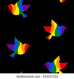 Abstract seamless pattern with six-colored rainbow Bird