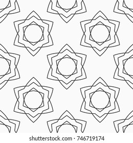 Abstract seamless pattern of six-pointed stars made of triangular shapes. Fashion design. Linear style. Vector background.