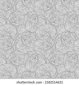 Abstract seamless pattern with skeins of wool. Hand drawn black and white vector illustration.