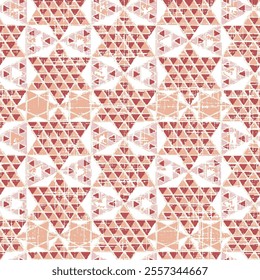 Abstract seamless pattern of slub textured triangles. Geometric corner shapes on pink background pattern.