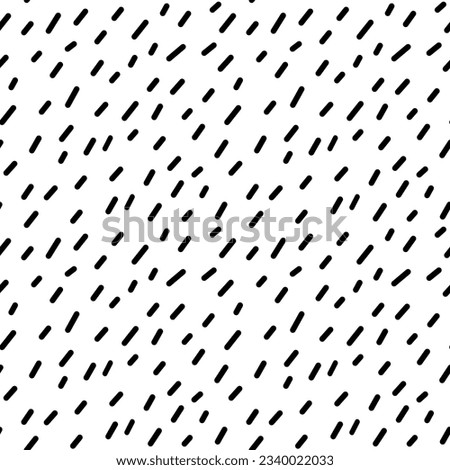 Abstract seamless pattern with small black lines. Vector illustration of specks. Monochrome background with randomly located asymmetric spots. Texture with cartoon rain or snow.